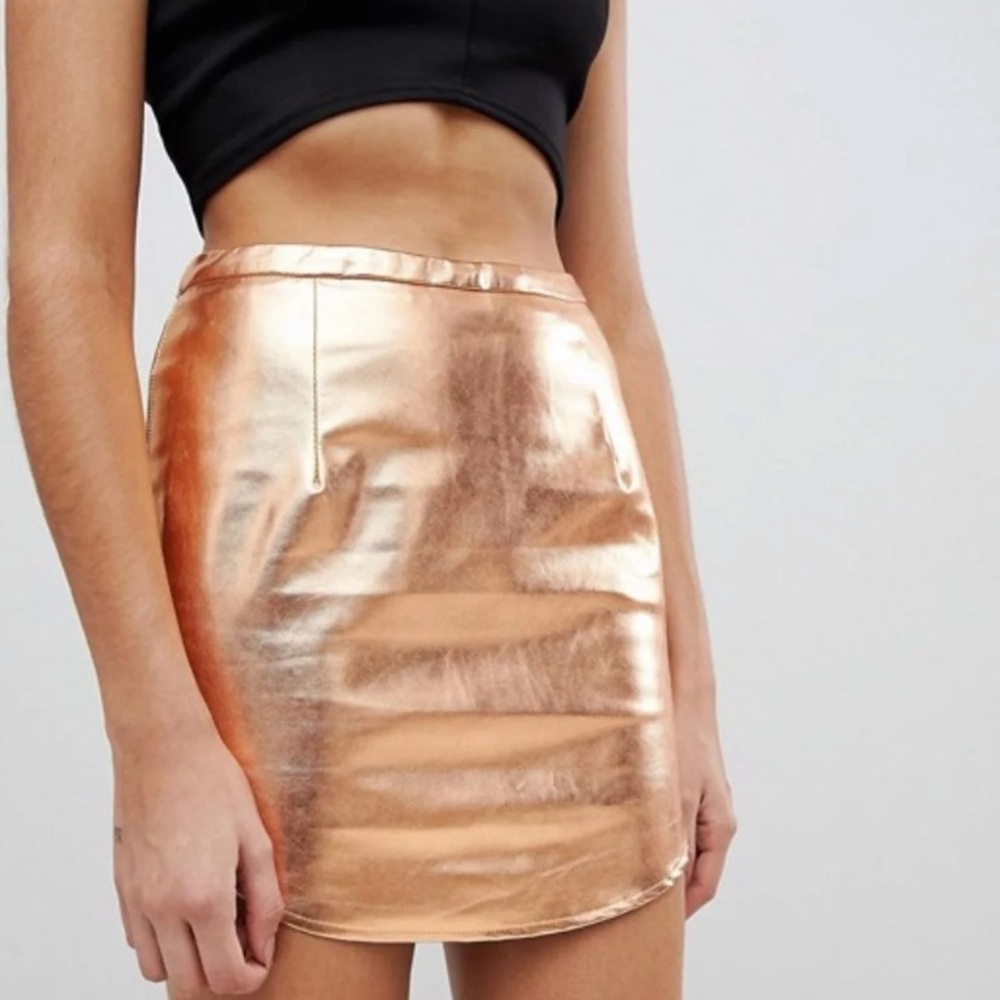 90s style rose gold metallic skirt going out